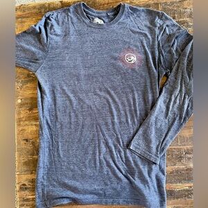 Men's Long-Sleeve Crewneck Shirt in Heather Navy with Chest Logo Priest Lake ID